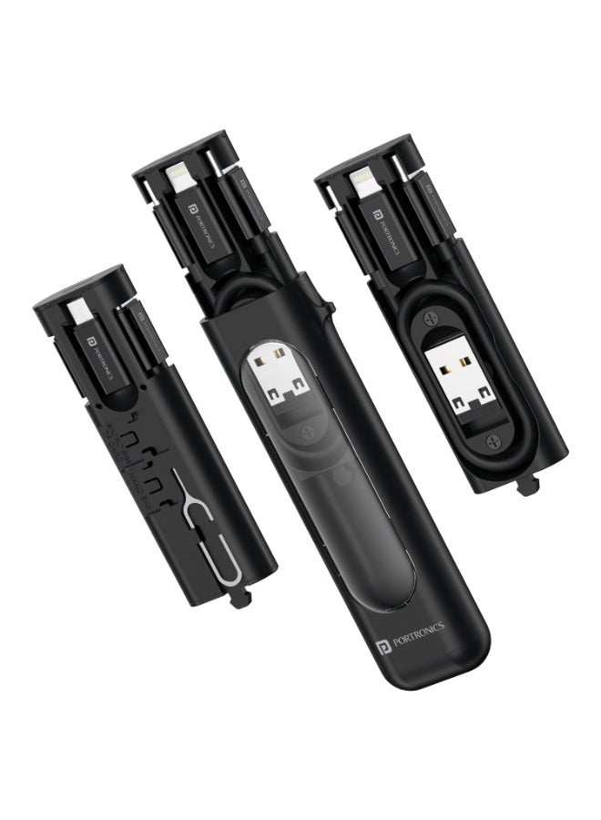 Portronics Snapcase 4 60W Multifunctional Fast Charging Data Cable Transparent Kit, Conversion Set USB A & Type C to Male Micro/Type C/Lightning, Data Transfer, Sim Storage, Sim Eject Pin,Pocket Size - Image 1